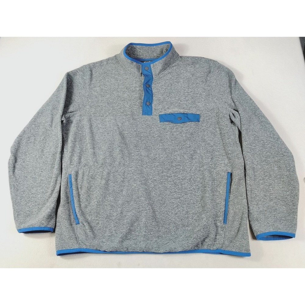 Eddie Bauer Pullover Mens XL Gray Snap Fleece Mock Neck Pocket Casual Gorpcore - Picture 1 of 10